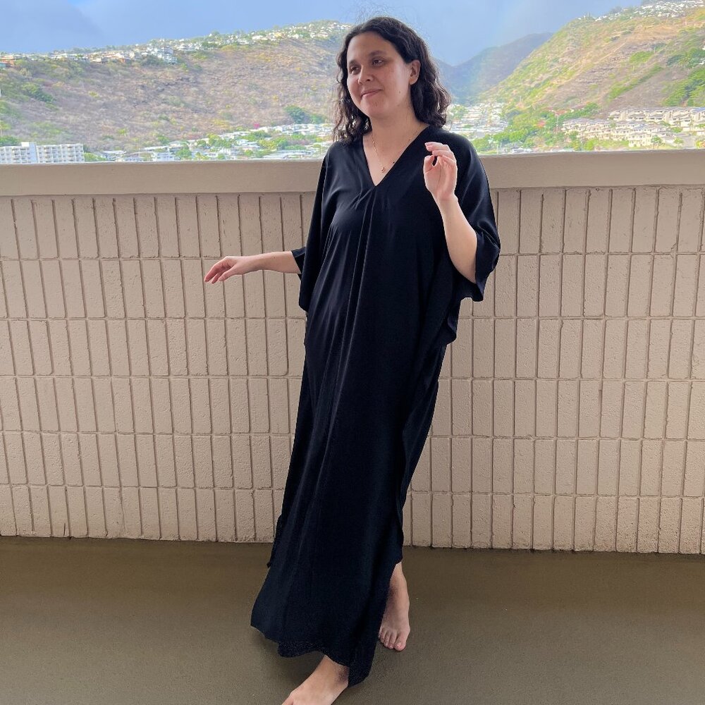Bohemian Black long kaftan Rayon dress One size - Picture 2 of 7